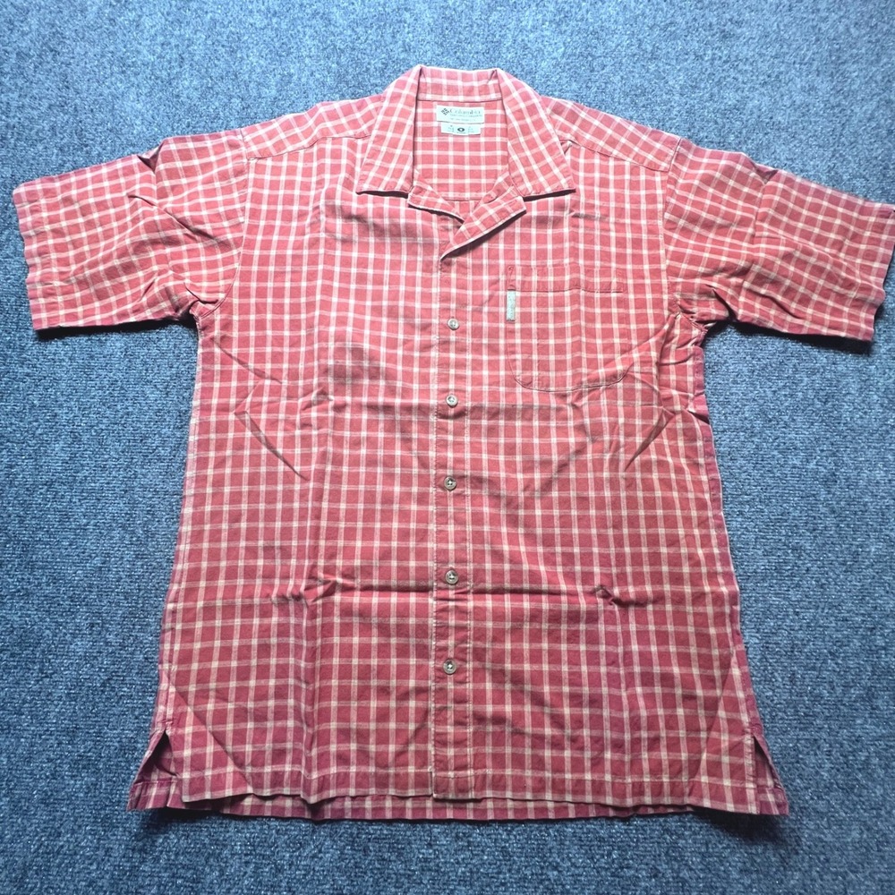 Columbia Mens Red Plaid Short Sleeve Button Up Camp Shirt XM7526 Size M